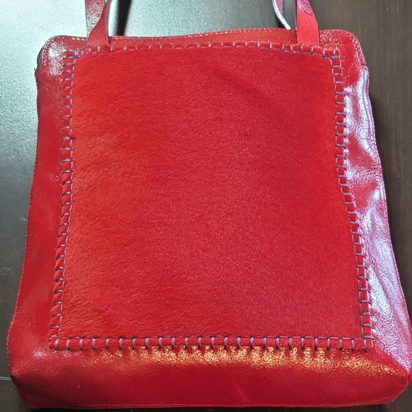 Red Leather and red Pony hair at Front Shoulder bag - Picture 10 of 15